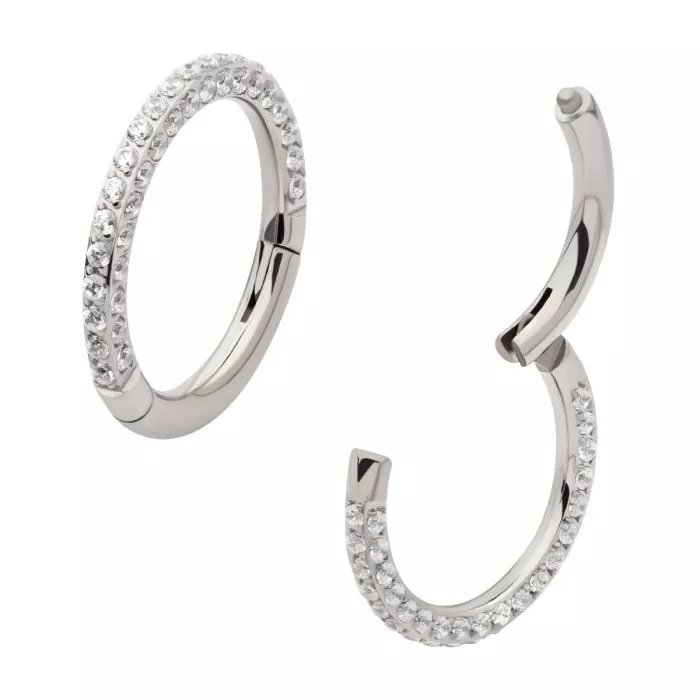 Titanium 3 Row Pave Set 0.8mm Round Gem Hinged Segment Clicker
