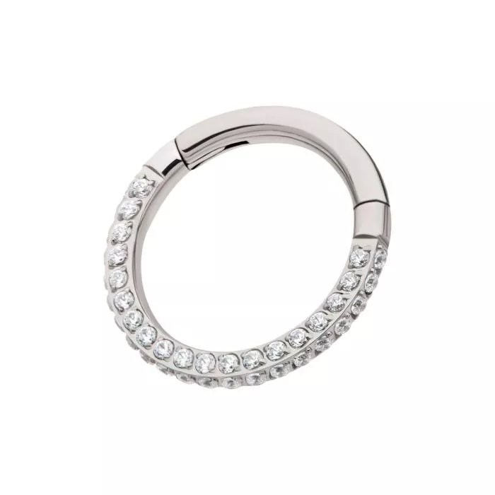 Titanium 3 Row Pave Set 0.8mm Round Gem Hinged Segment Clicker
