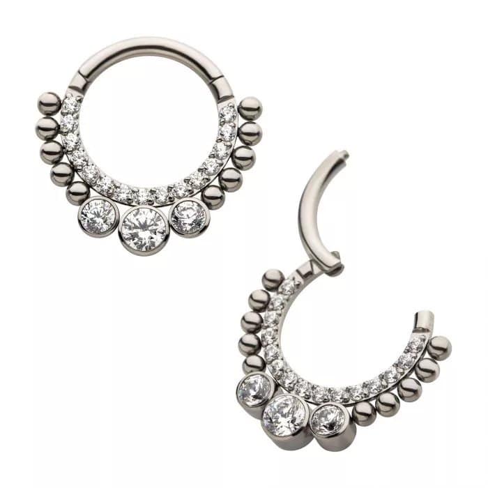 Titanium 10-Beaded Clear CZ Front Facing Hinged Segment Clicker