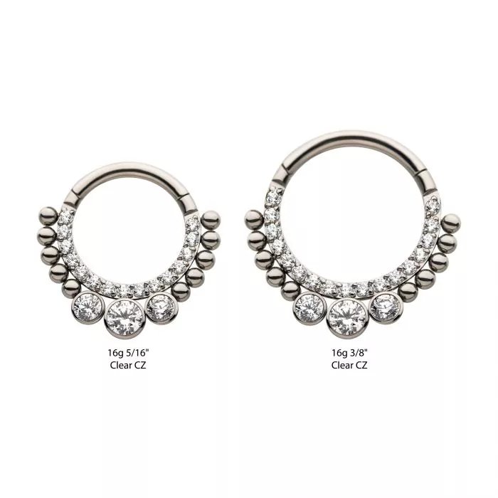 Titanium 10-Beaded Clear CZ Front Facing Hinged Segment Clicker