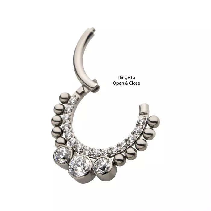 Titanium 10-Beaded Clear CZ Front Facing Hinged Segment Clicker