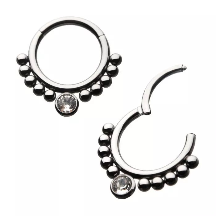 Titanium 10-Beaded Bezel Set Clear CZ Front Facing Hinged Segment Clicker