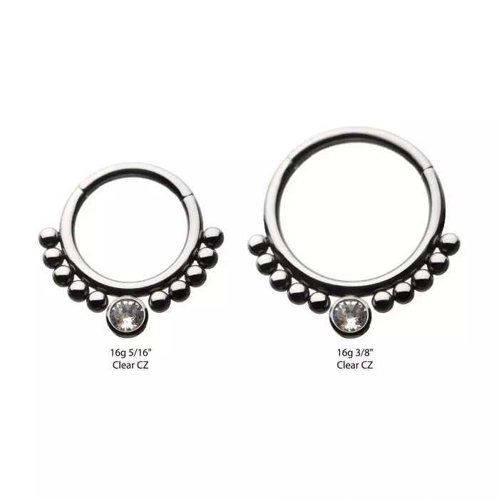 Titanium 10-Beaded Bezel Set Clear CZ Front Facing Hinged Segment Clicker
