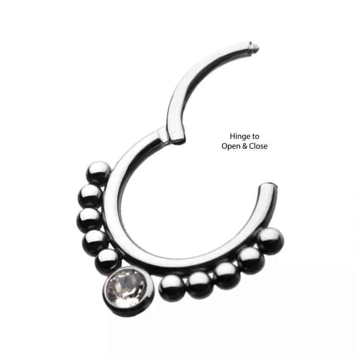 Titanium 10-Beaded Bezel Set Clear CZ Front Facing Hinged Segment Clicker