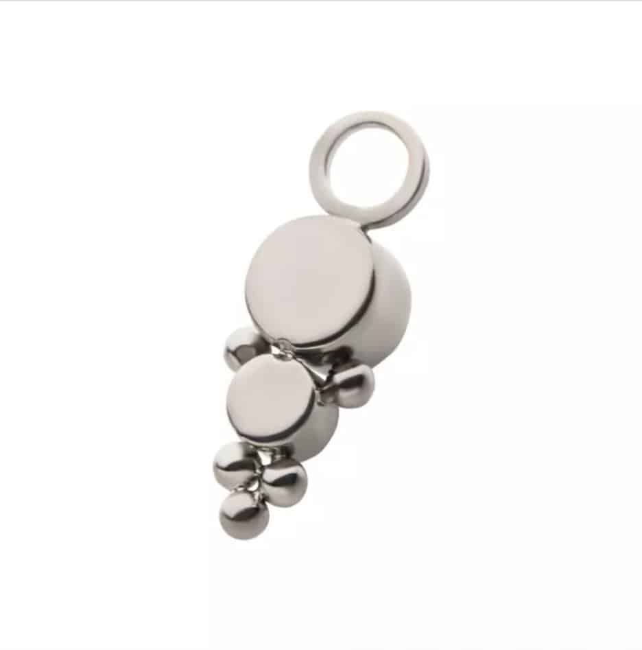 Titanium with Bezel Set CZ/Synthetic Opal &amp; Trinity Ball Edge 2-Cluster Charm