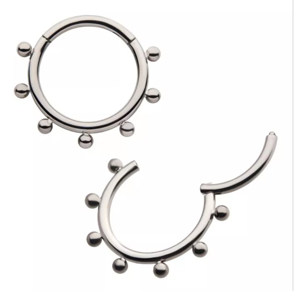Titanium with 7 Outer Decorative Beads Front Facing Hinged Segment Clicker