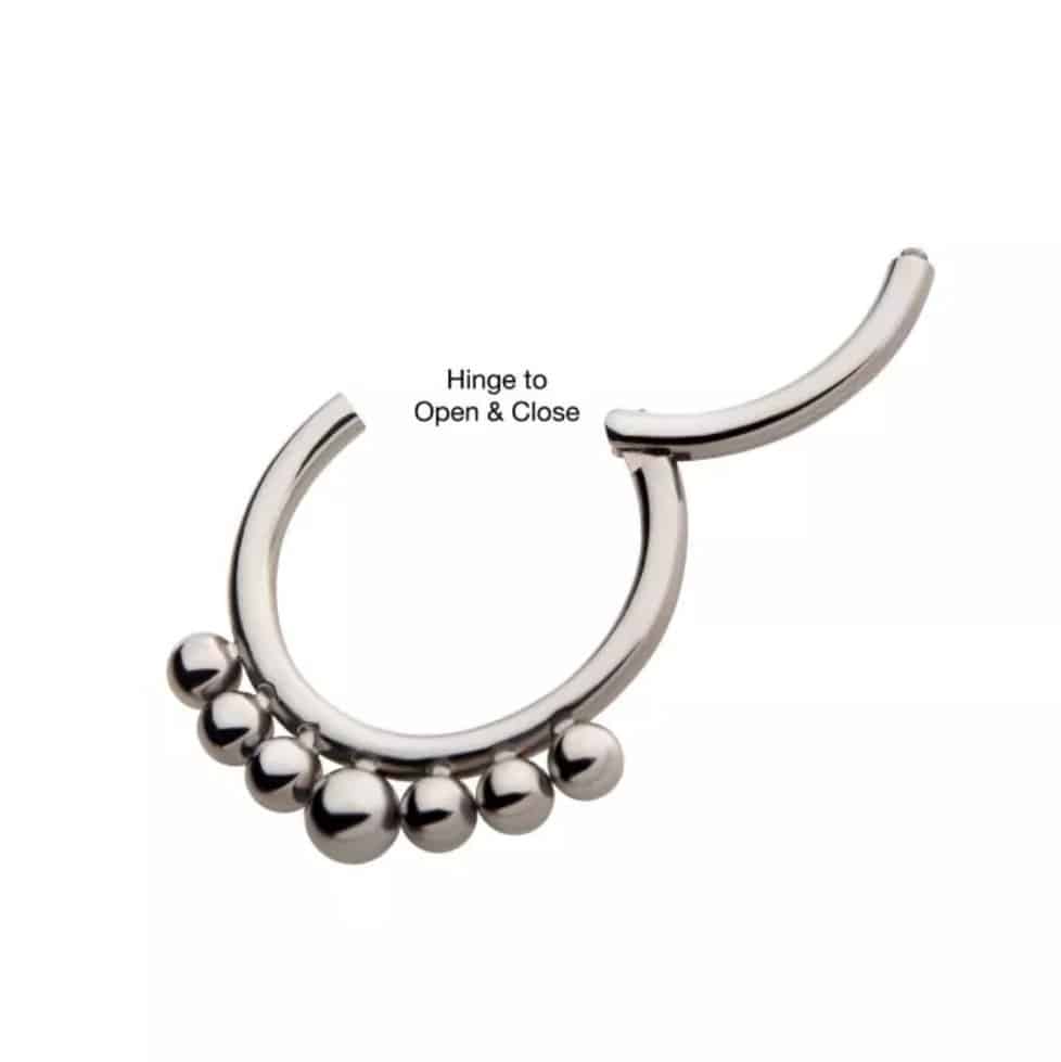 Titanium with 7 Cluster Beads Front Facing Hinged Segment Clicker