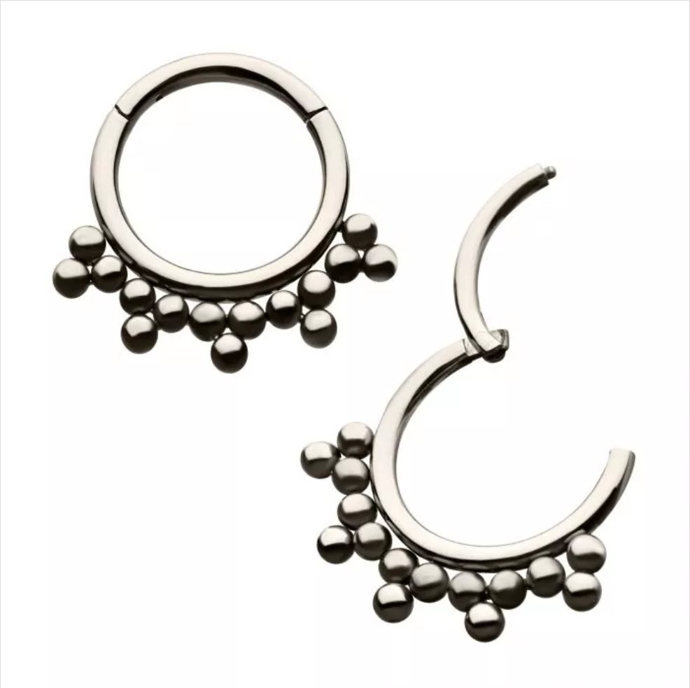 Titanium with 5 Cluster Trio Beads Front Facing Hinged Segment Clicker