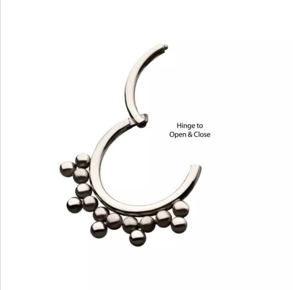 Titanium with 5 Cluster Trio Beads Front Facing Hinged Segment Clicker