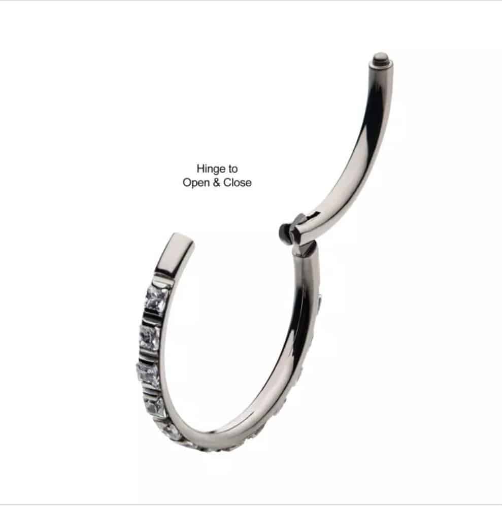 Titanium with 1mm Square Clear AAA CZ Side Facing Hinged Segment Clicker