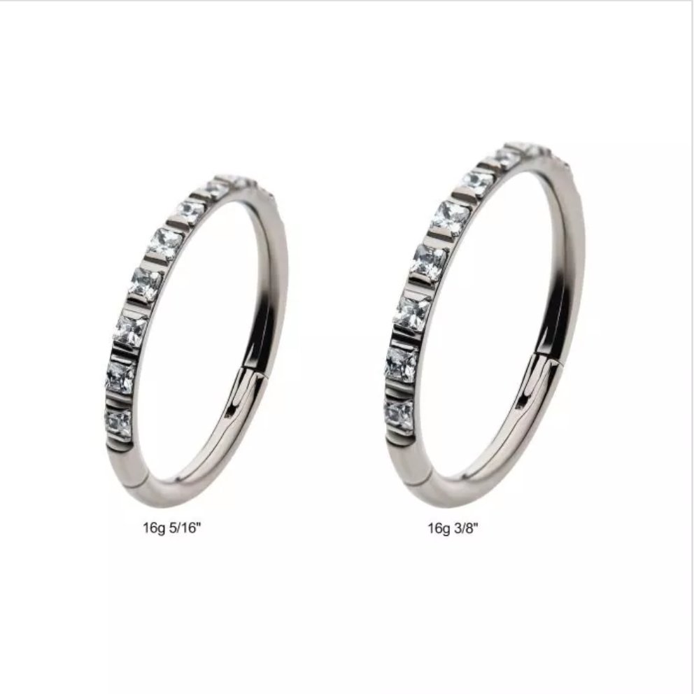 Titanium with 1mm Square Clear AAA CZ Side Facing Hinged Segment Clicker