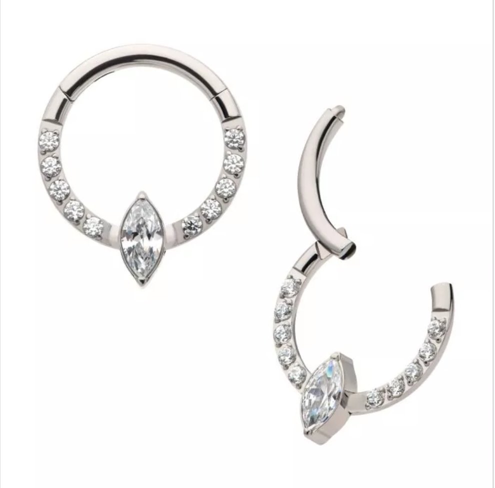 Titanium with 1mm CNC Set Full Clear CZ &amp; Big Marquise CZ Front Facing Hinged Segment Clicker