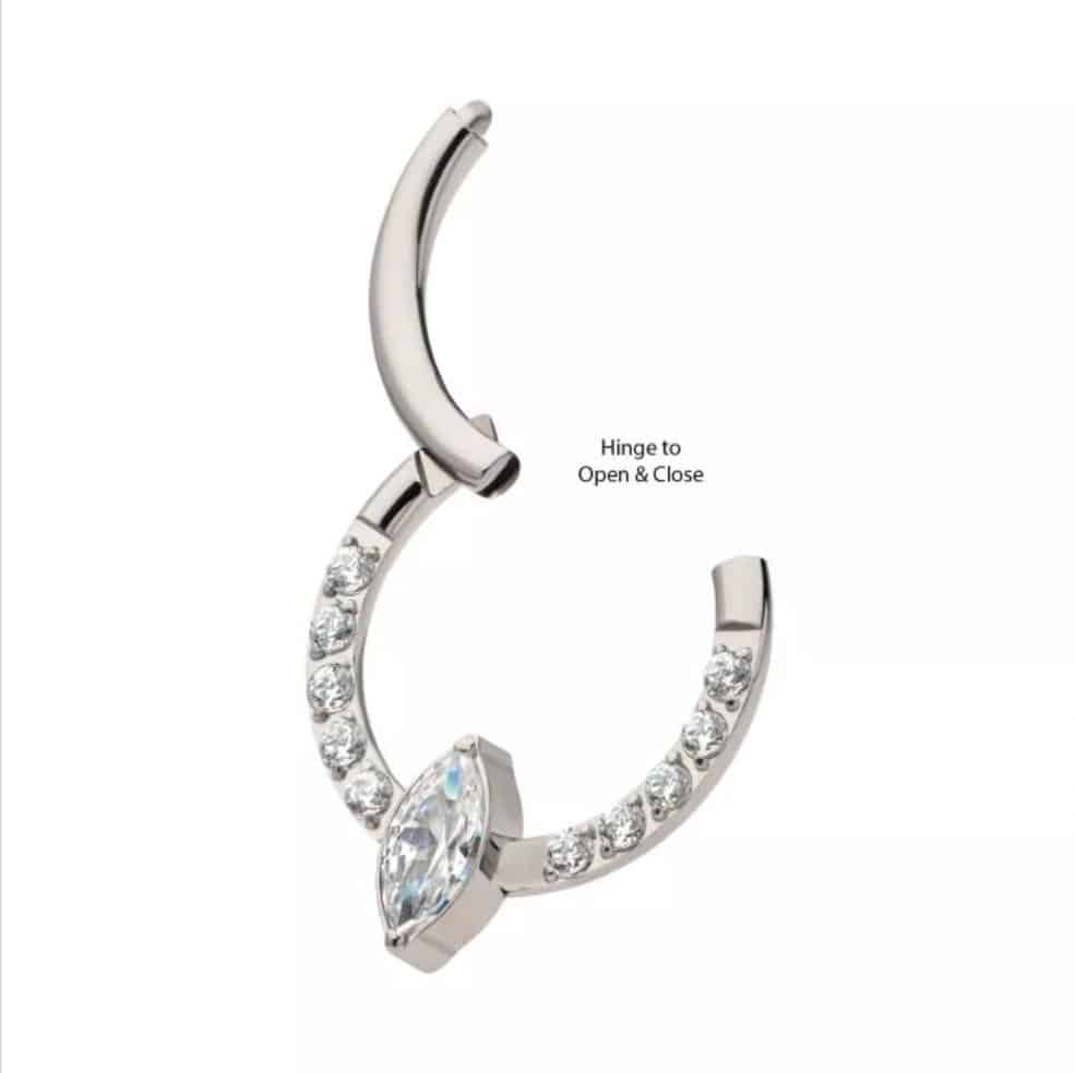 Titanium with 1mm CNC Set Full Clear CZ &amp; Big Marquise CZ Front Facing Hinged Segment Clicker