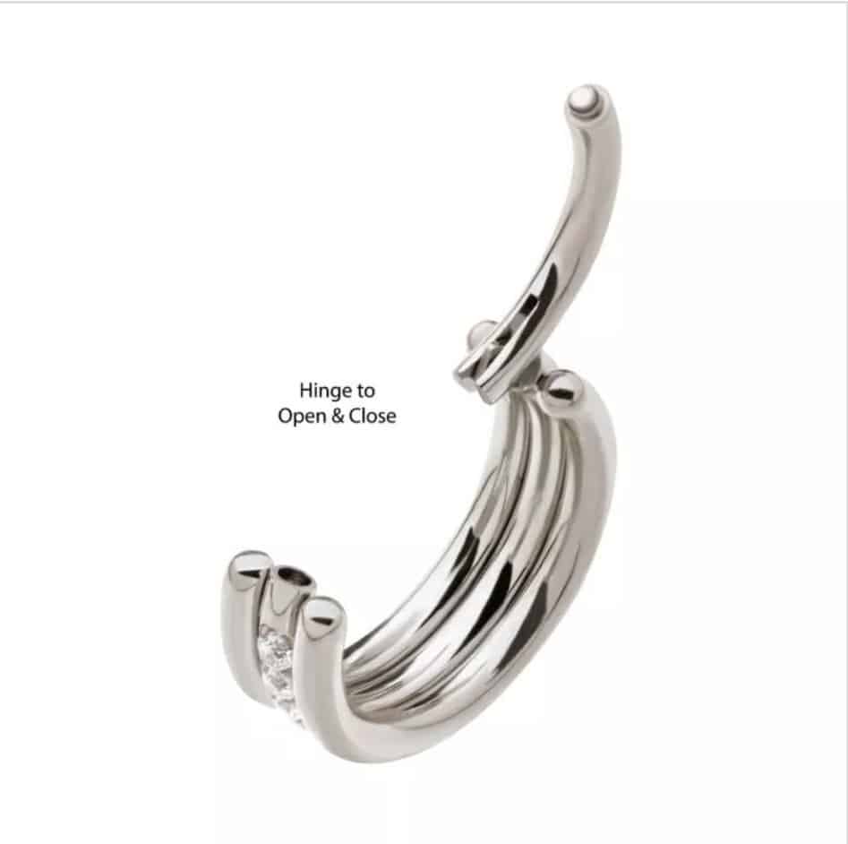 Titanium Triple Stacked with CNC Set CZ Center Line Side Facing Hinged Segment Clicker