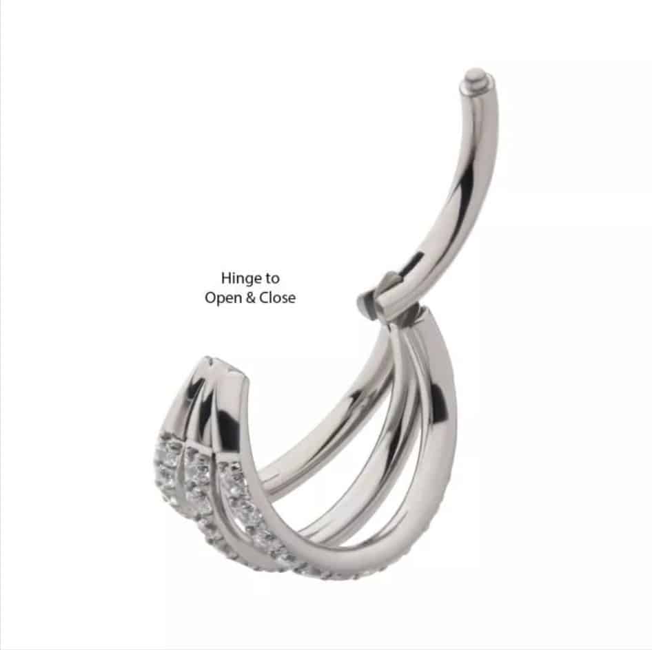 Titanium Triple Fan Out with Prong Set Eternity CZ Side Facing Hinged Segment Clicker