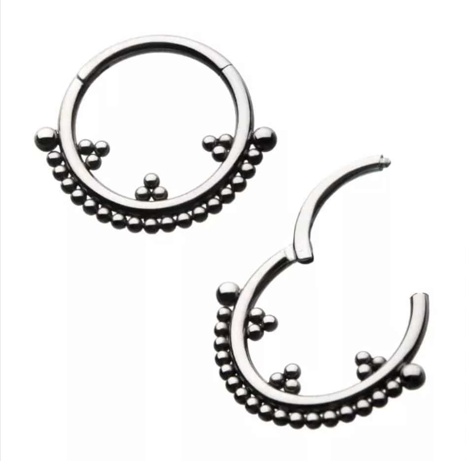 Titanium Trio Beaded Cluster Front Facing Hinged Segment Clicker