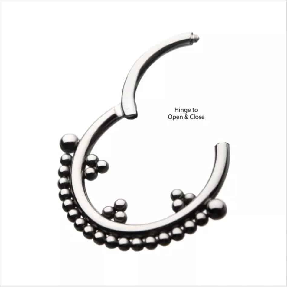Titanium Trio Beaded Cluster Front Facing Hinged Segment Clicker