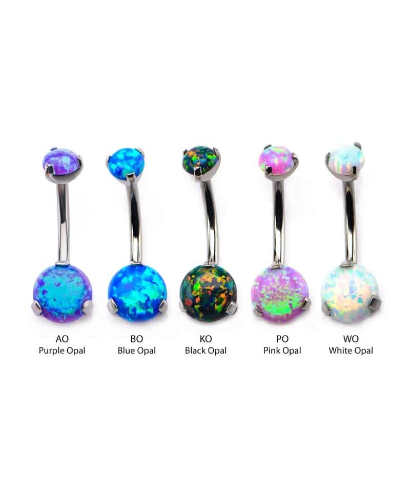 Titanium Internally Threaded Prong Set Double Synthetic Opal Navel Curves