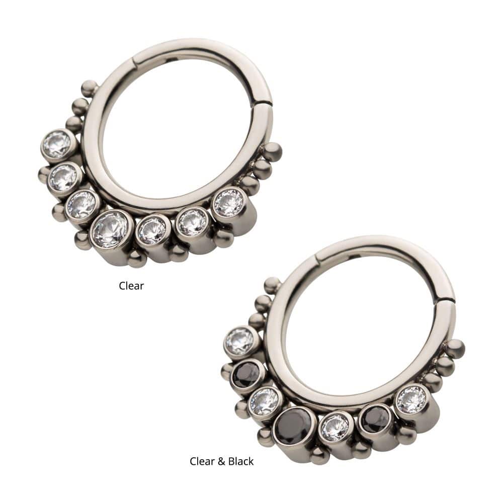 Titanium with 7 Cluster Bezel Set CZ &amp; Beads Front Facing Hinged Segment Clicker