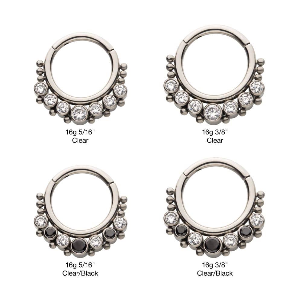 Titanium with 7 Cluster Bezel Set CZ &amp; Beads Front Facing Hinged Segment Clicker