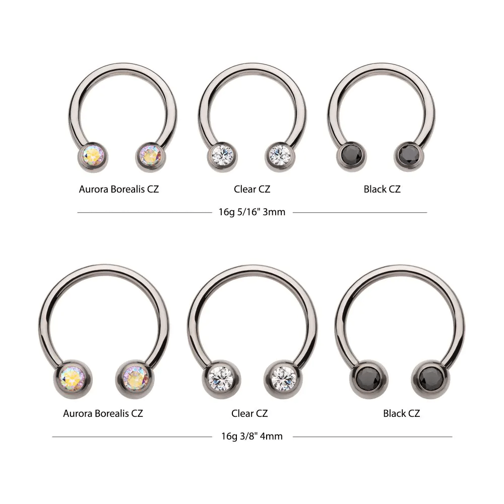 Titanium Internally Threaded Forward Facing Bezel Set Round Gem Circular Barbell