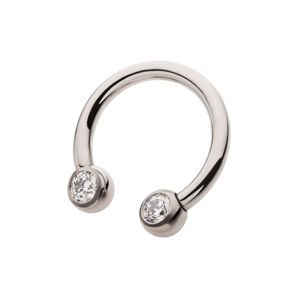 Titanium Internally Threaded Forward Facing Bezel Set Round Gem Circular Barbell