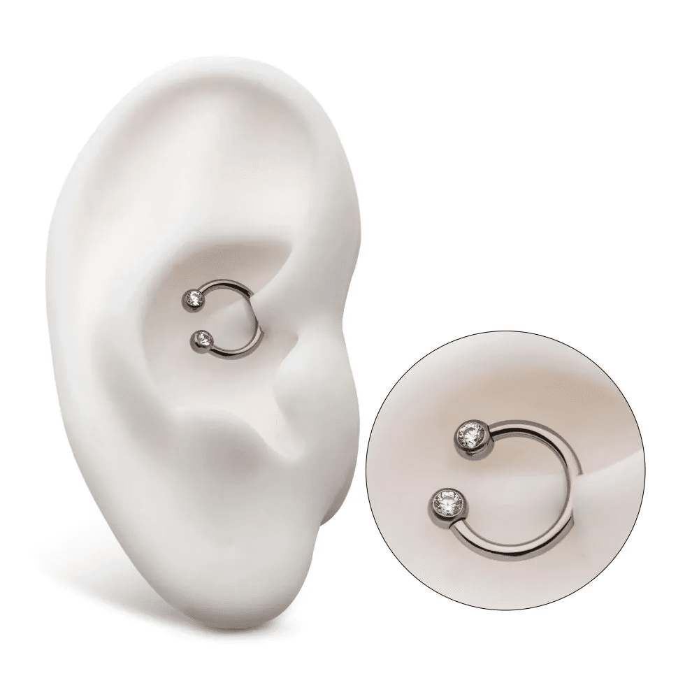 Titanium Internally Threaded Forward Facing Bezel Set Round Gem Circular Barbell