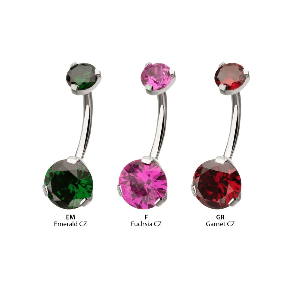 Titanium Internally Threaded Double 3-Prong Gem Fixed Bottom Navel