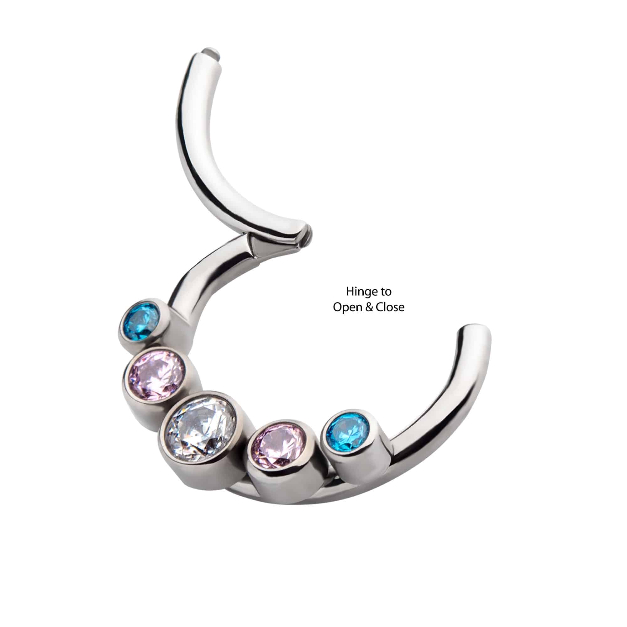 Titanium with Transgender Bezel Set CZ 5-Cluster Front Facing Hinged Segment Clicker