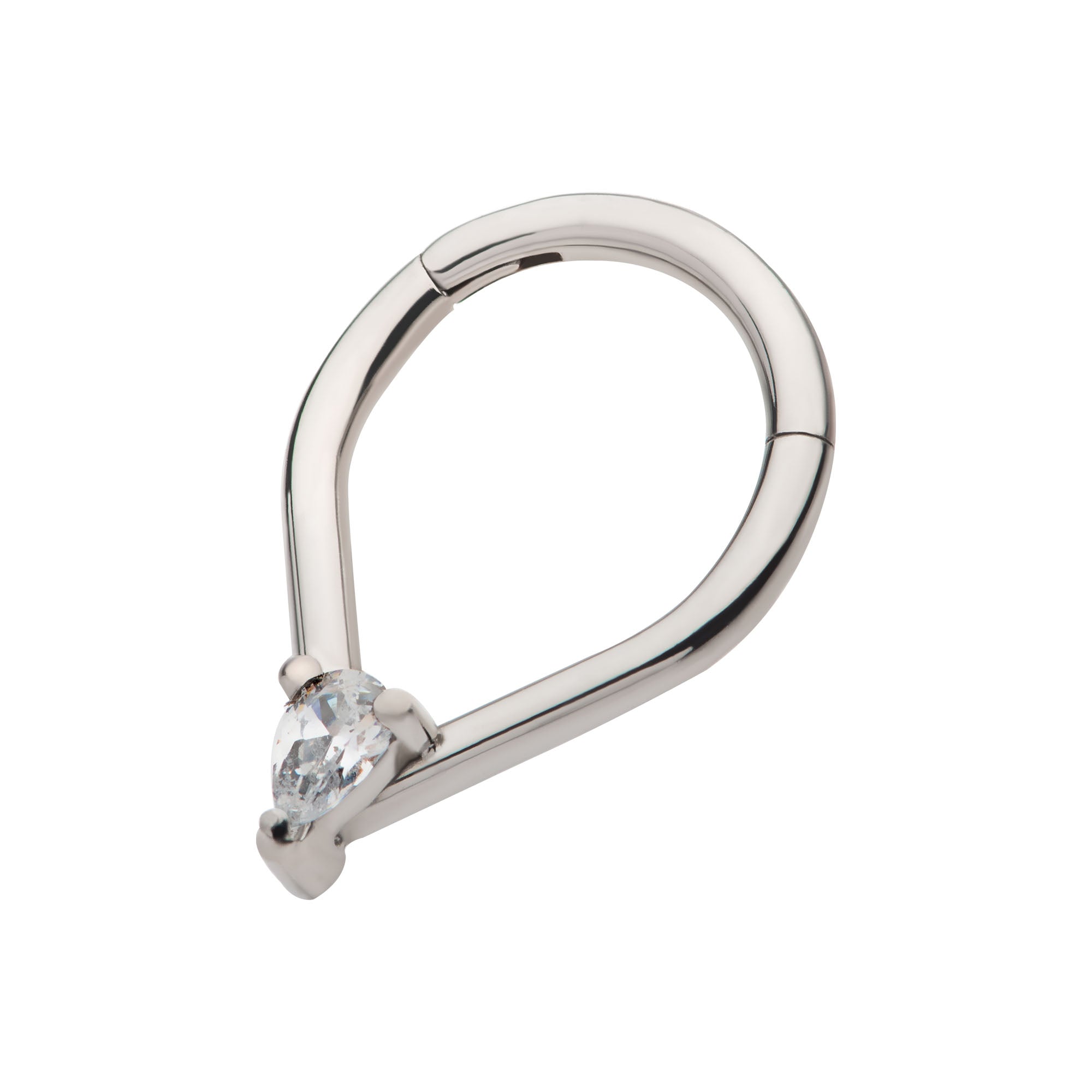 Titanium with Prong Set Pear CZ/Opal Front Facing Hinged Segment Clicker