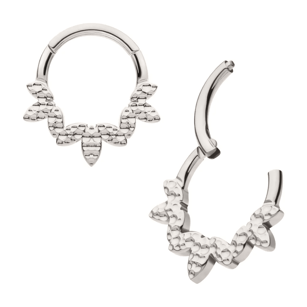 Titanium Clustered Hammered 3-Petal Flower Front Facing Hinged Segment Clicker