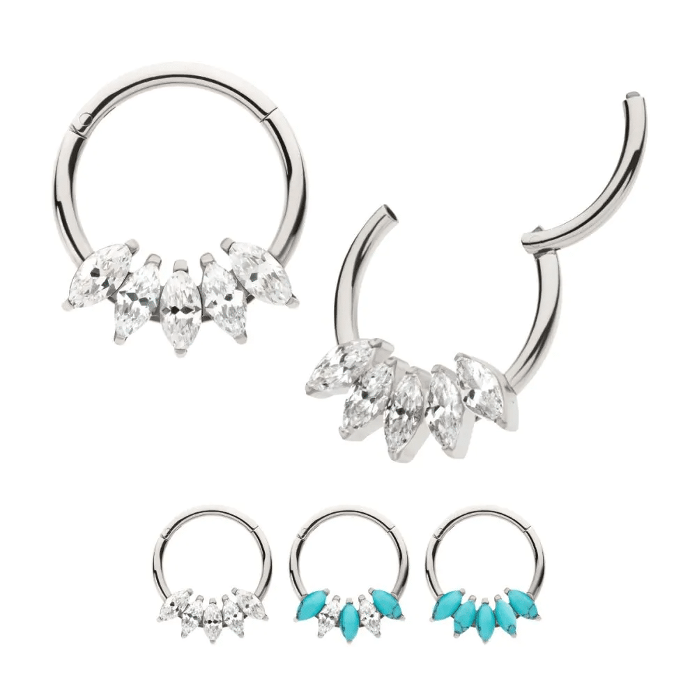 Titanium 5-Cluster Marquise CZ/Stone Front Facing Hinged Segment Clicker