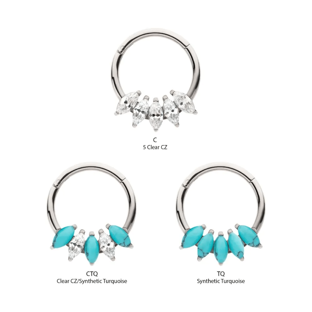 Titanium 5-Cluster Marquise CZ/Stone Front Facing Hinged Segment Clicker
