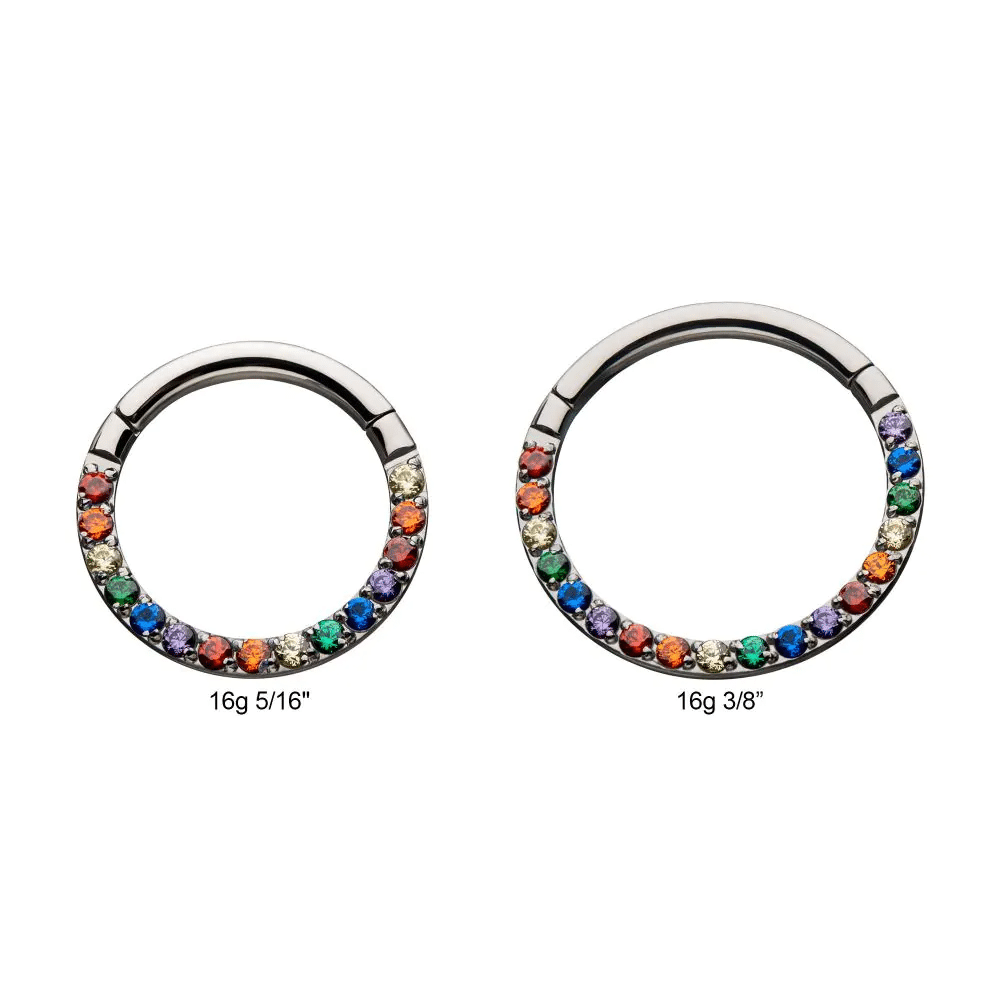 Titanium with Front Full Clear Eternity Gem Hinged Segment Clicker