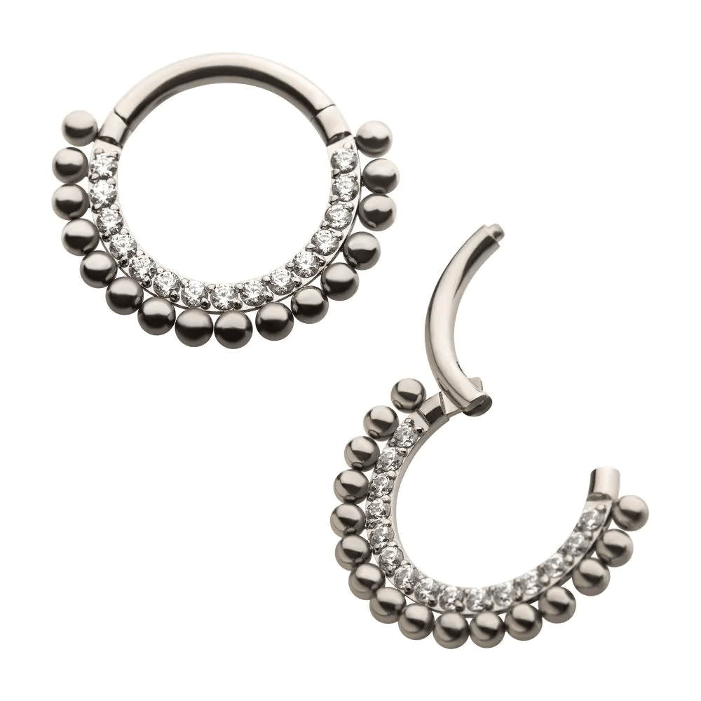 Titanium 16-Beaded Prong Set Clear CZ Front Facing Hinged Segment Clicker