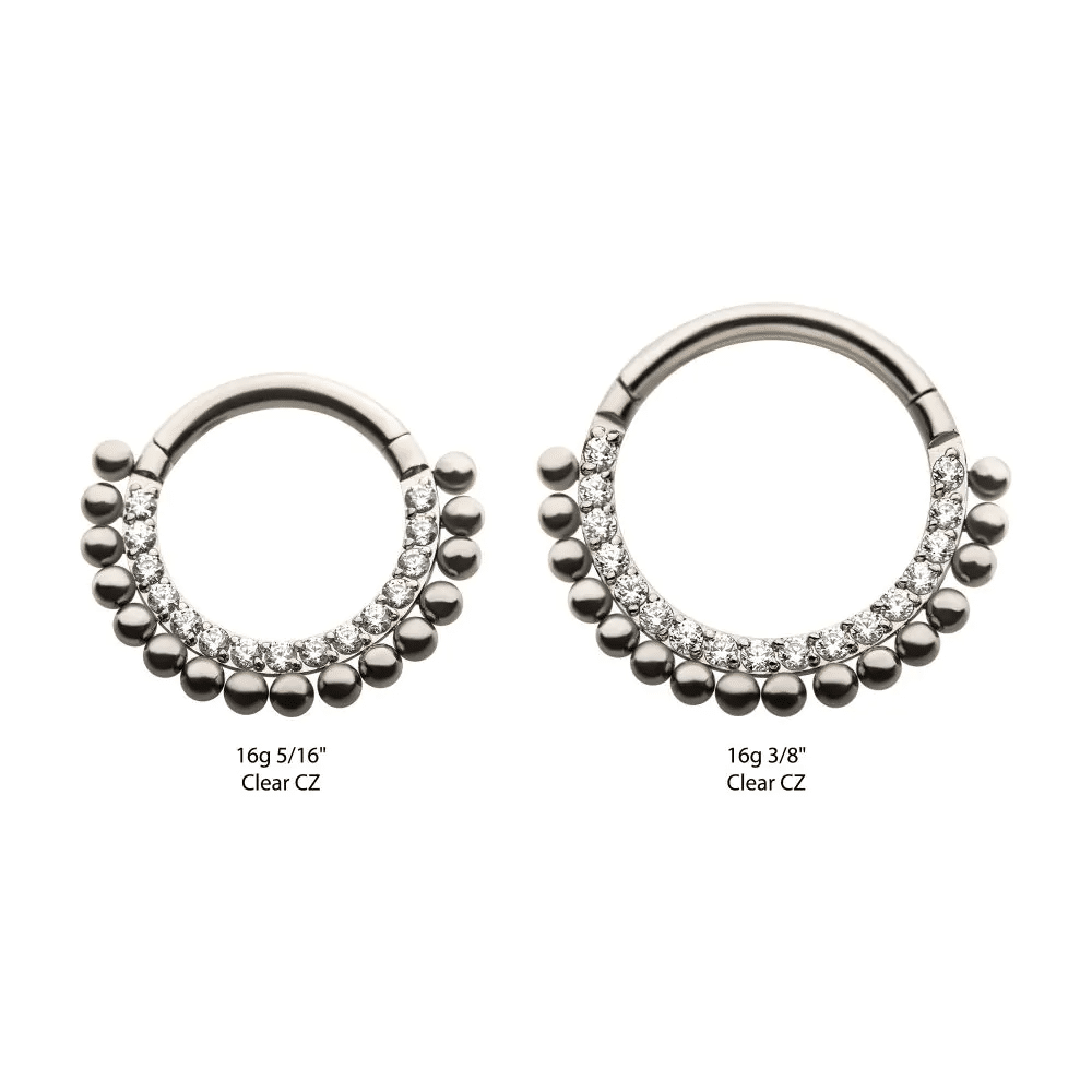 Titanium 16-Beaded Prong Set Clear CZ Front Facing Hinged Segment Clicker