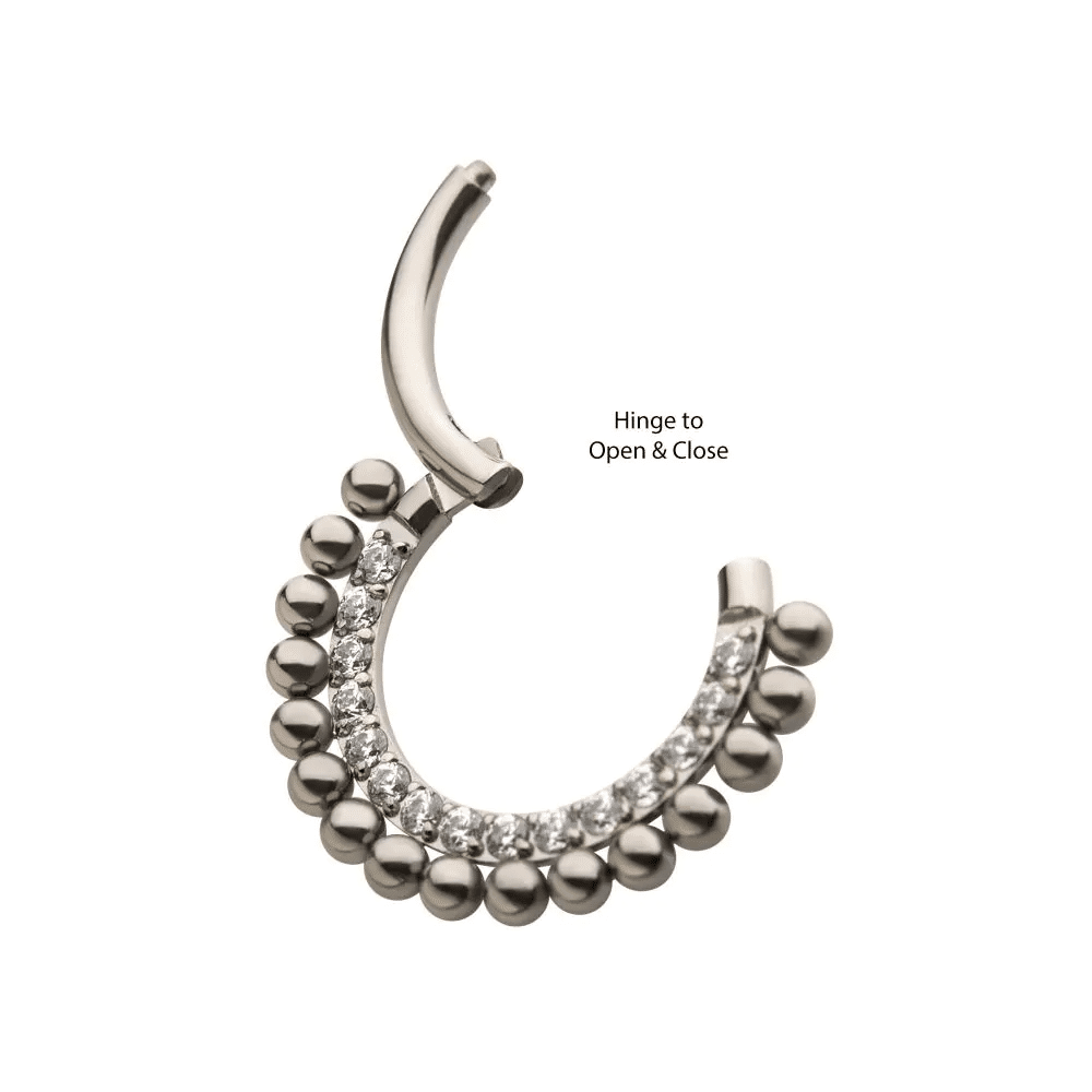 Titanium 16-Beaded Prong Set Clear CZ Front Facing Hinged Segment Clicker