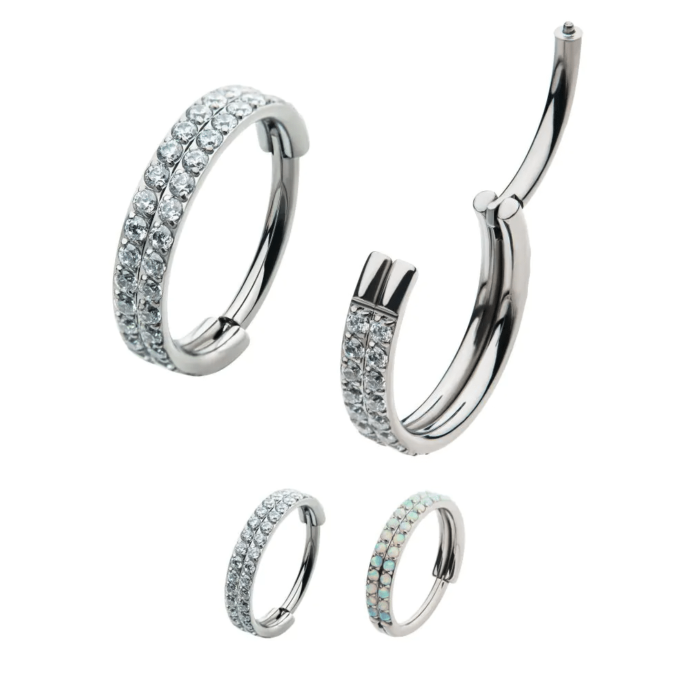 Titanium Double Row Prong Set Round CZ/Opal Side Facing Hinged Segment Clicker