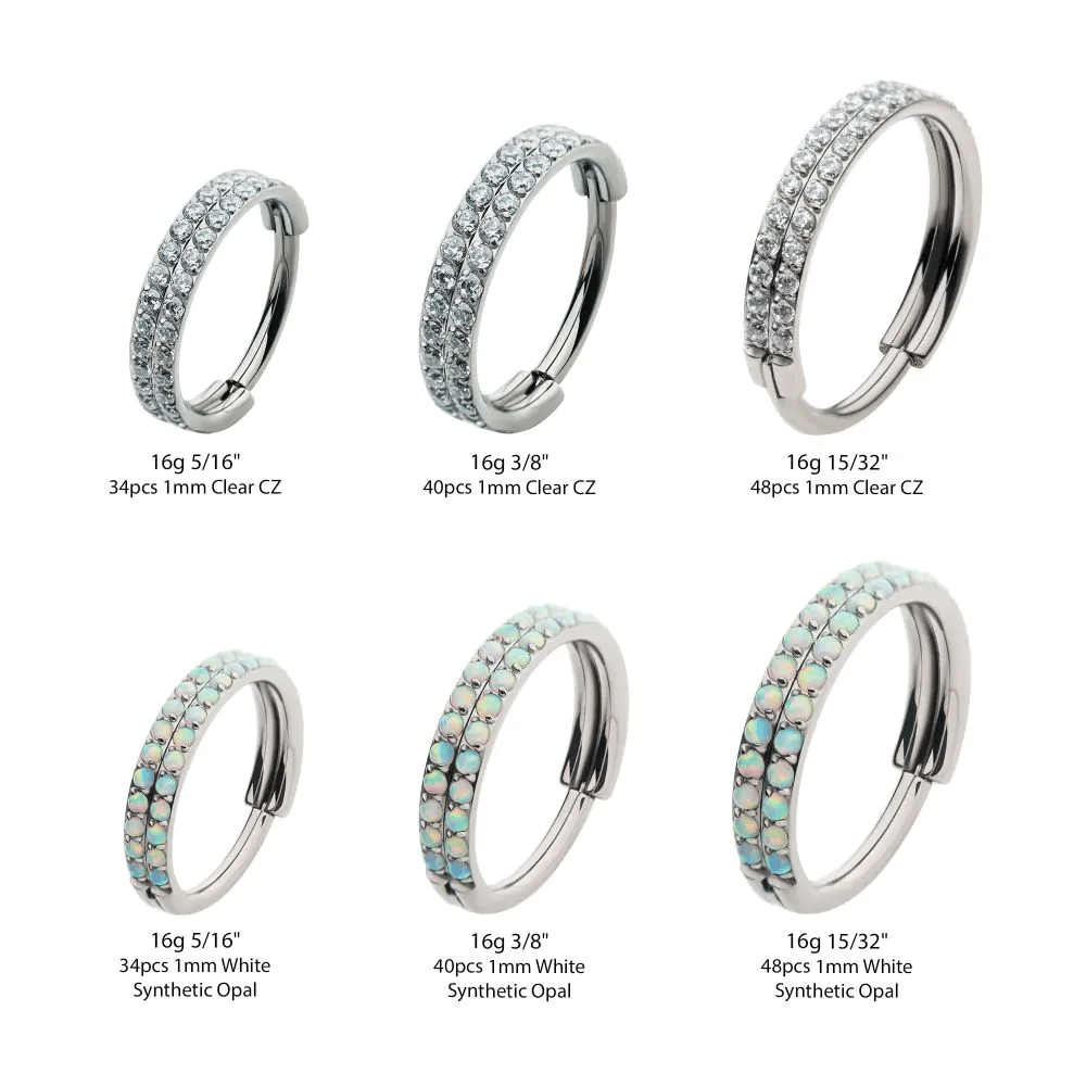 Titanium Double Row Prong Set Round CZ/Opal Side Facing Hinged Segment Clicker