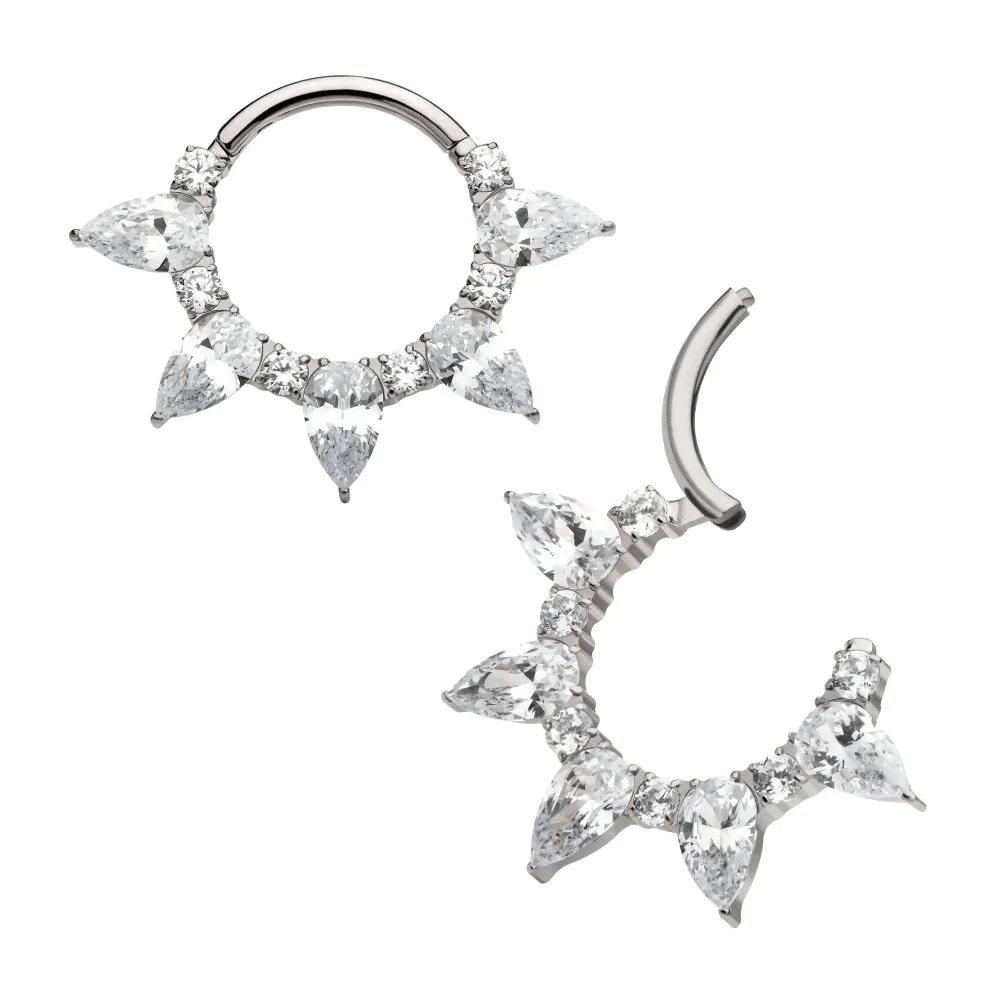 Titanium Clustered Prong Set Round & Teardrop CZ Front Facing Hinged Segment Clicker