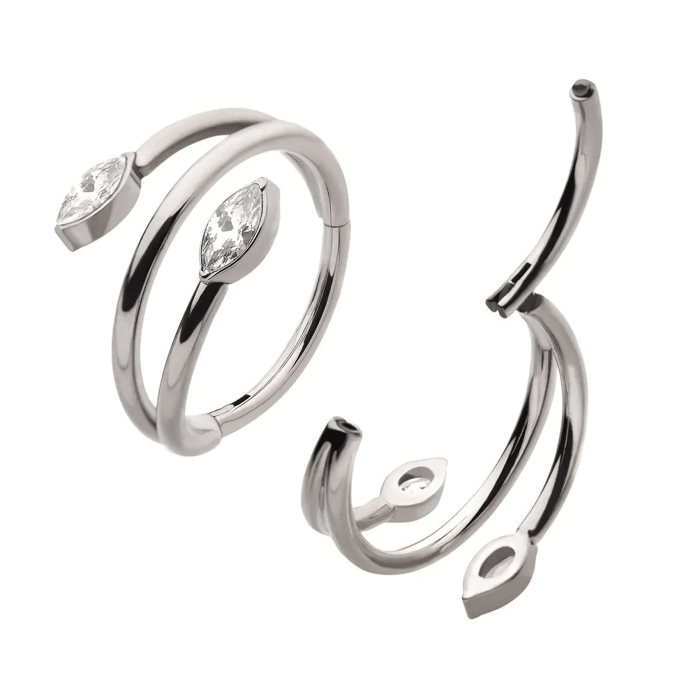 Titanium Double Ended Twist Side Facing Hinged Segment Clicker with Marquise CZ