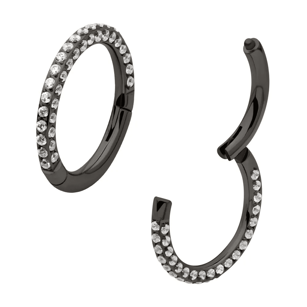 Black PVD Titanium 3 Row Pave Set 0.8mm Round Gem Hinged Segment Clicker
