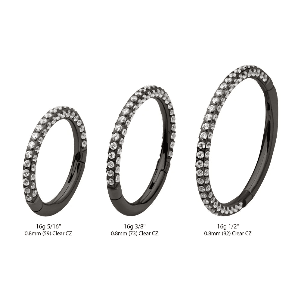 Black PVD Titanium 3 Row Pave Set 0.8mm Round Gem Hinged Segment Clicker