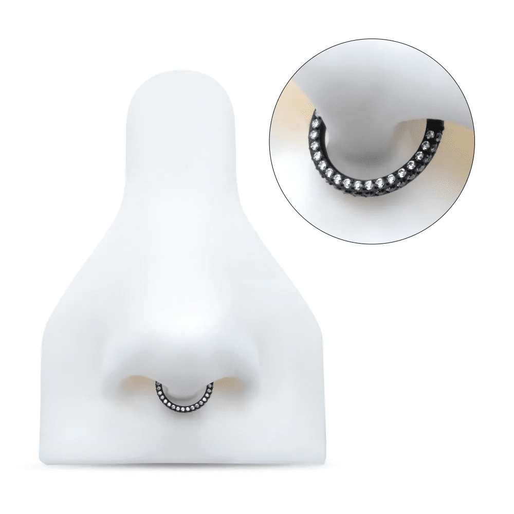 Black PVD Titanium 3 Row Pave Set 0.8mm Round Gem Hinged Segment Clicker