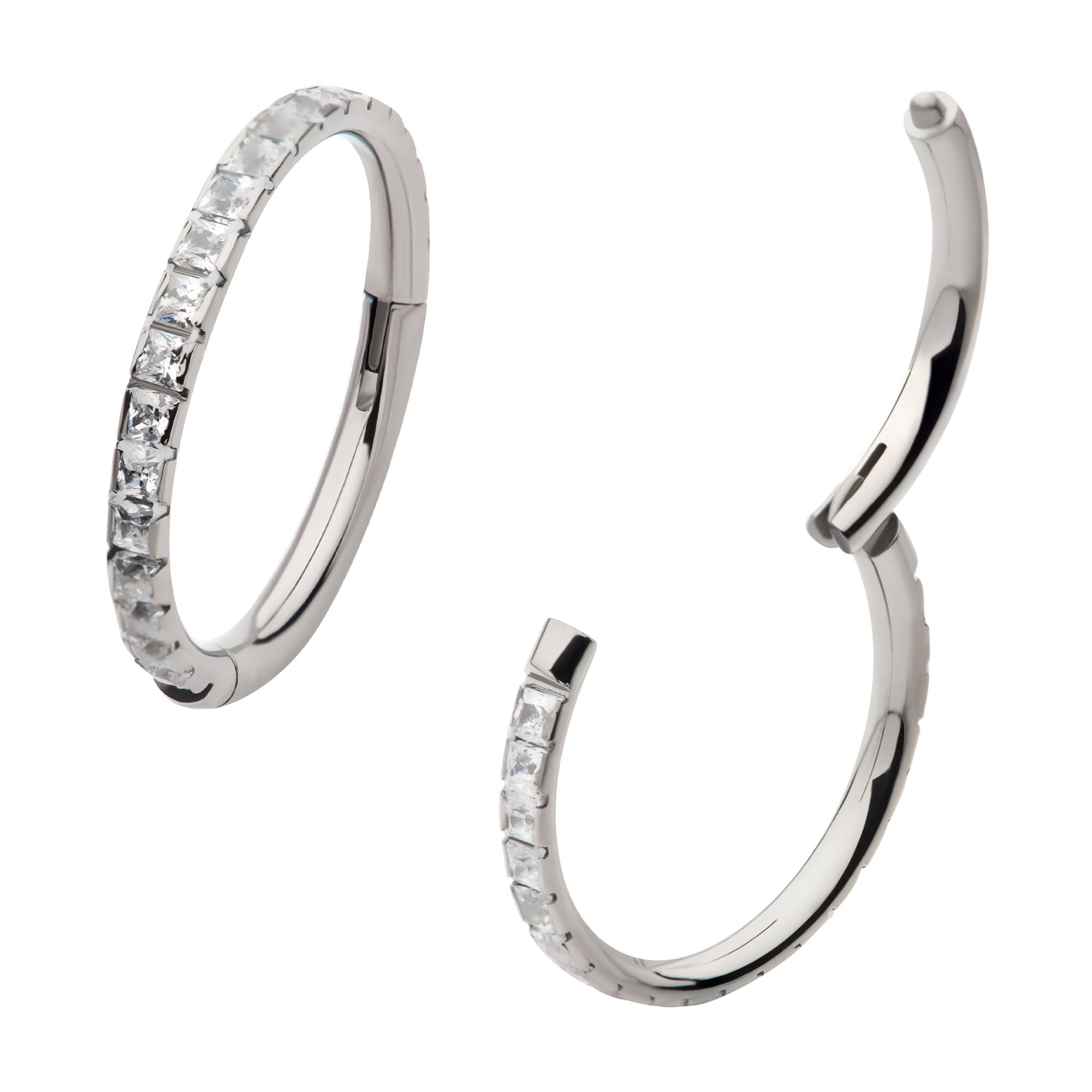 Titanium with Square 1mm Full Clear CZ Side Facing Hinged Segment Clicker