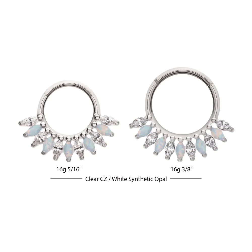 Titanium Prong Set Marquise Gem & Opal Cluster Fan Front Facing Hinged Segment Clicker