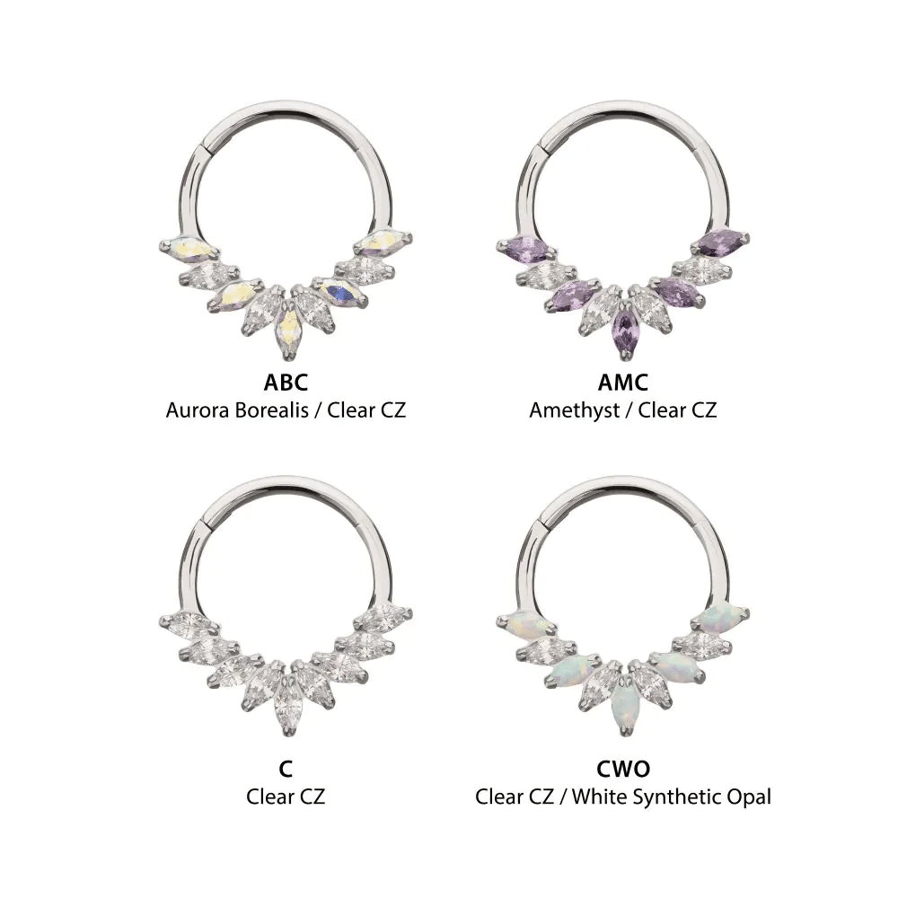 Titanium 9 Gem Marquise Cluster Front Facing Hinged Segment Clicker