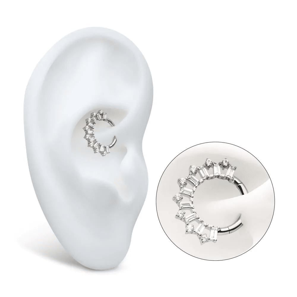 Titanium Clustered Prong Set Round & Baguette CZ Front Facing Hinged Segment Clicker