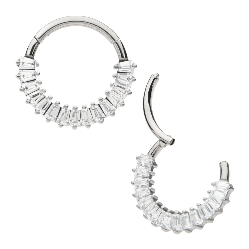 Titanium Pronged Baguette CZ Cluster Front Facing Hinged Segment Clicker