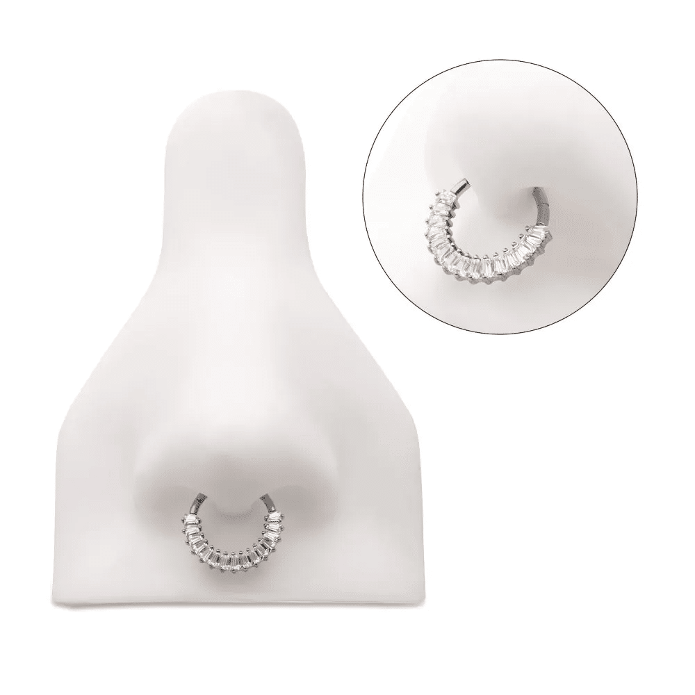 Titanium Pronged Baguette CZ Cluster Front Facing Hinged Segment Clicker
